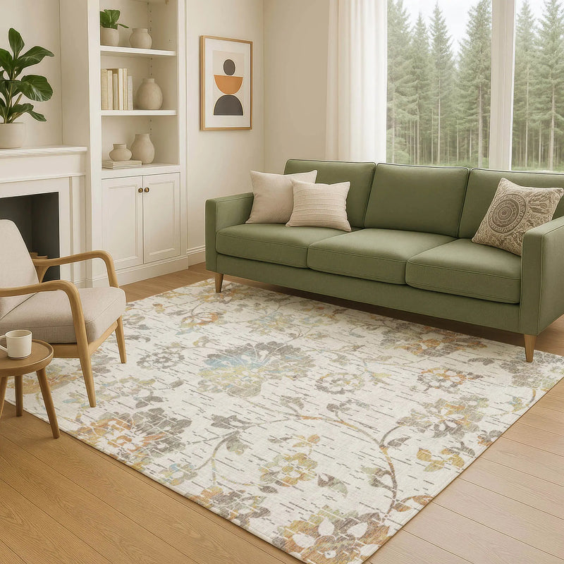 5' X 8' Ivory And Linen Floral Washable Indoor Outdoor Area Rug Homeroots Outdoor