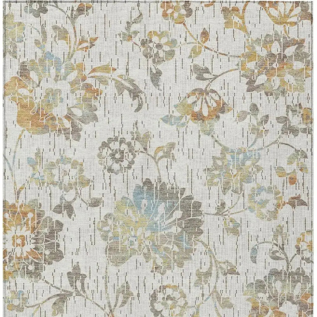5' X 8' Ivory And Linen Floral Washable Indoor Outdoor Area Rug Homeroots Outdoor