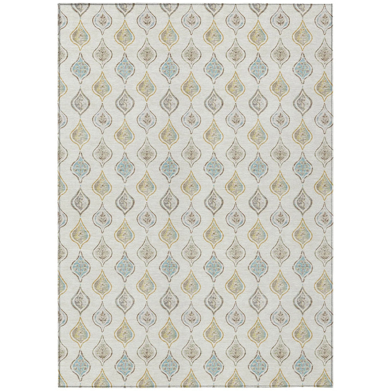 5' X 8' Ivory And Linen Floral Washable Indoor Outdoor Area Rug Homeroots Outdoor