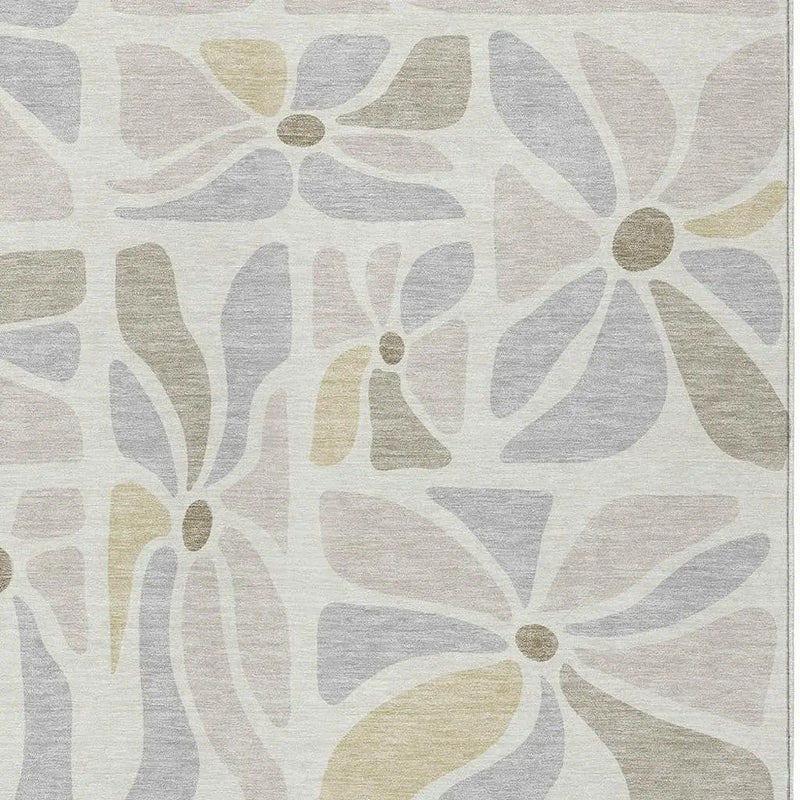 5' X 8' Ivory And Linen Floral Washable Indoor Outdoor Area Rug Homeroots Outdoor