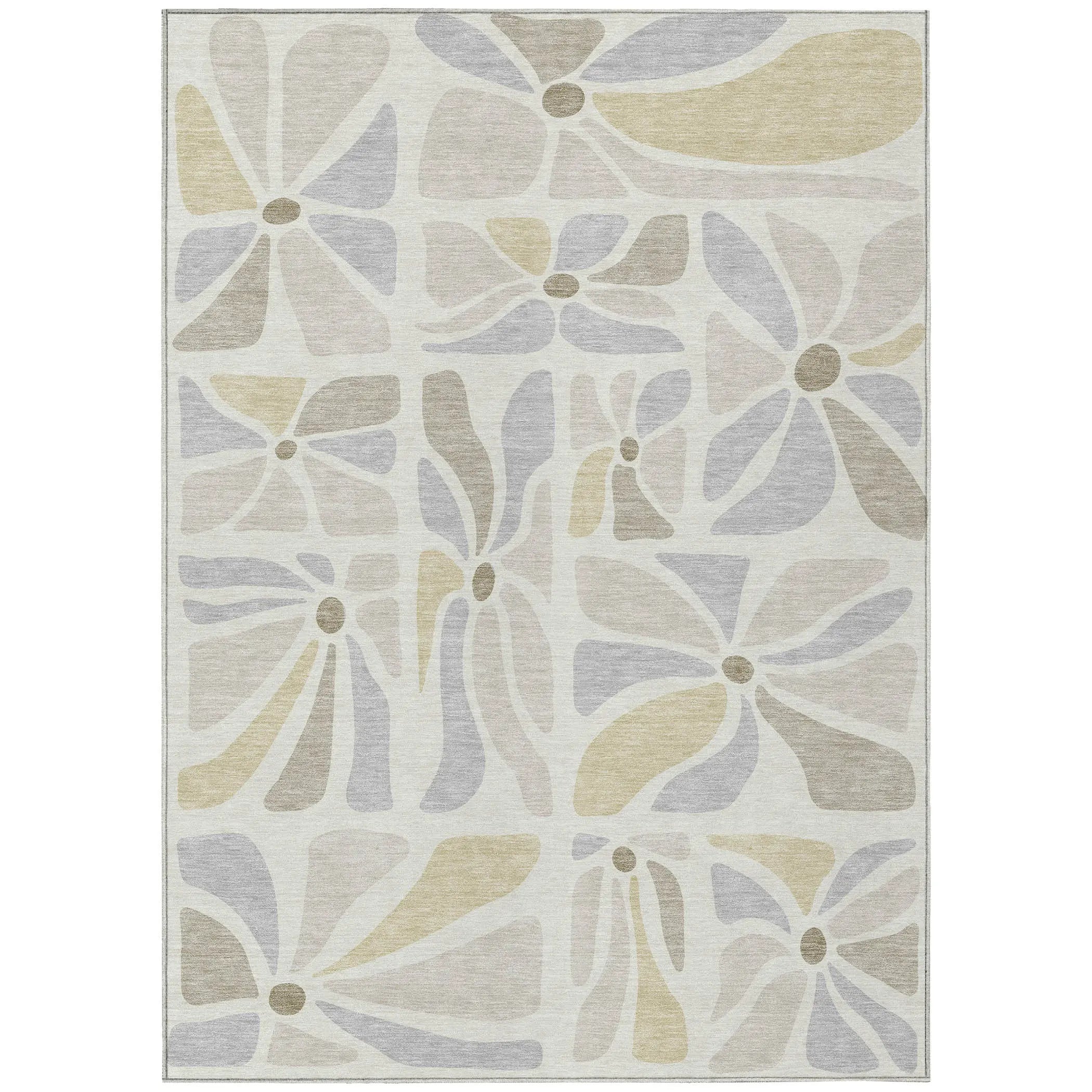 5' X 8' Ivory And Linen Floral Washable Indoor Outdoor Area Rug Homeroots Outdoor