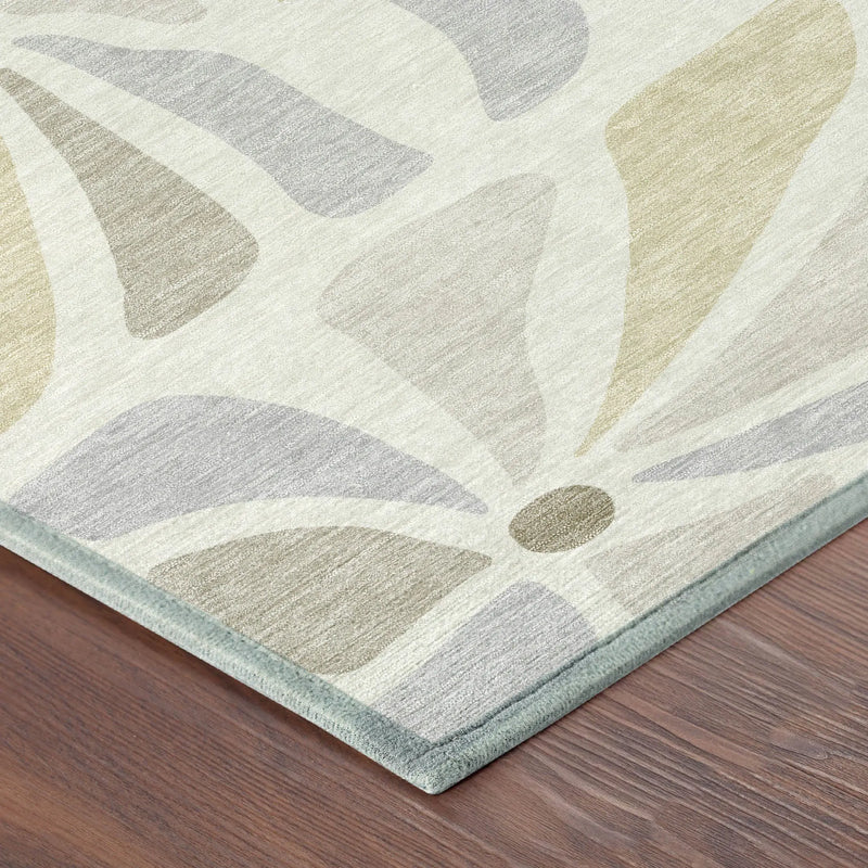 5' X 8' Ivory And Linen Floral Washable Indoor Outdoor Area Rug Homeroots Outdoor