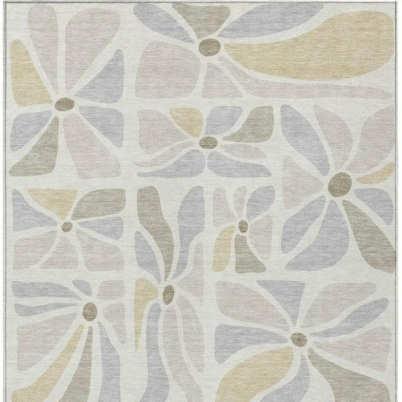 5' X 8' Ivory And Linen Floral Washable Indoor Outdoor Area Rug Homeroots Outdoor