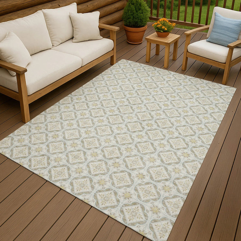 5' X 8' Ivory And Linen Geometric Washable Indoor Outdoor Area Rug Homeroots Outdoor