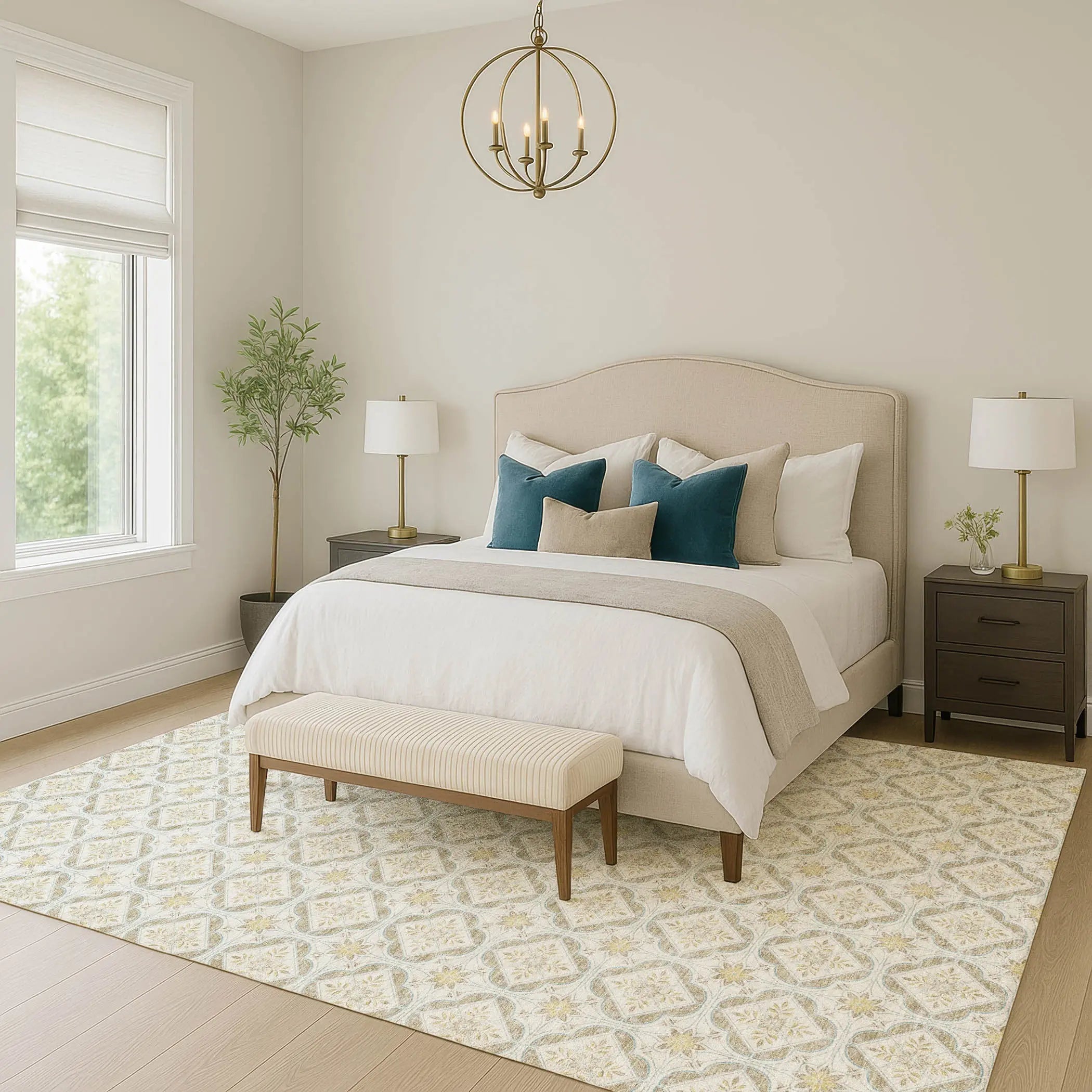 5' X 8' Ivory And Linen Geometric Washable Indoor Outdoor Area Rug Homeroots Outdoor