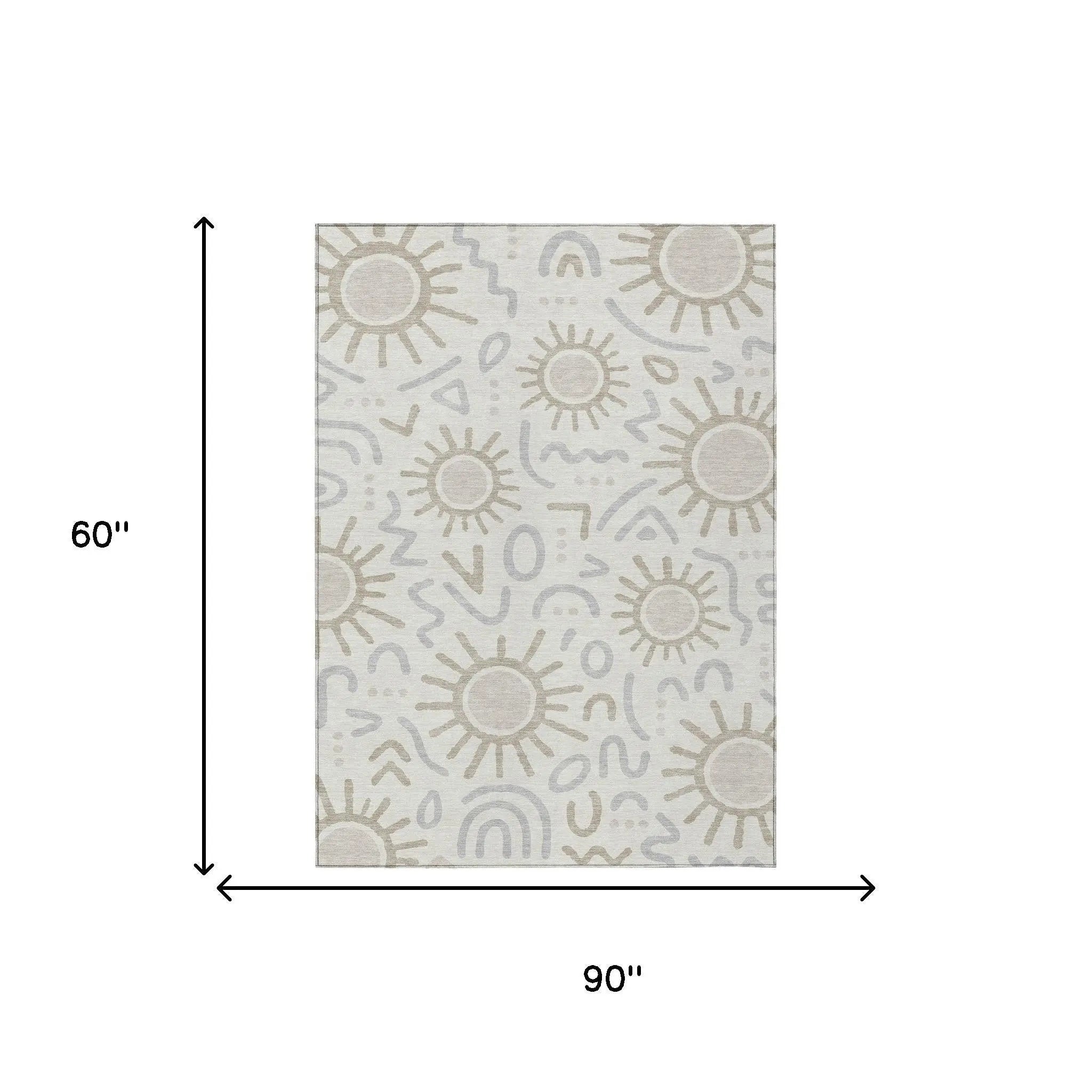 5' X 8' Ivory And Linen Geometric Washable Indoor Outdoor Area Rug Homeroots Outdoor