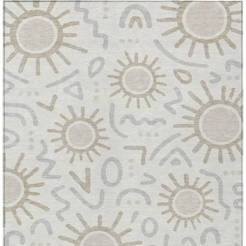5' X 8' Ivory And Linen Geometric Washable Indoor Outdoor Area Rug Homeroots Outdoor
