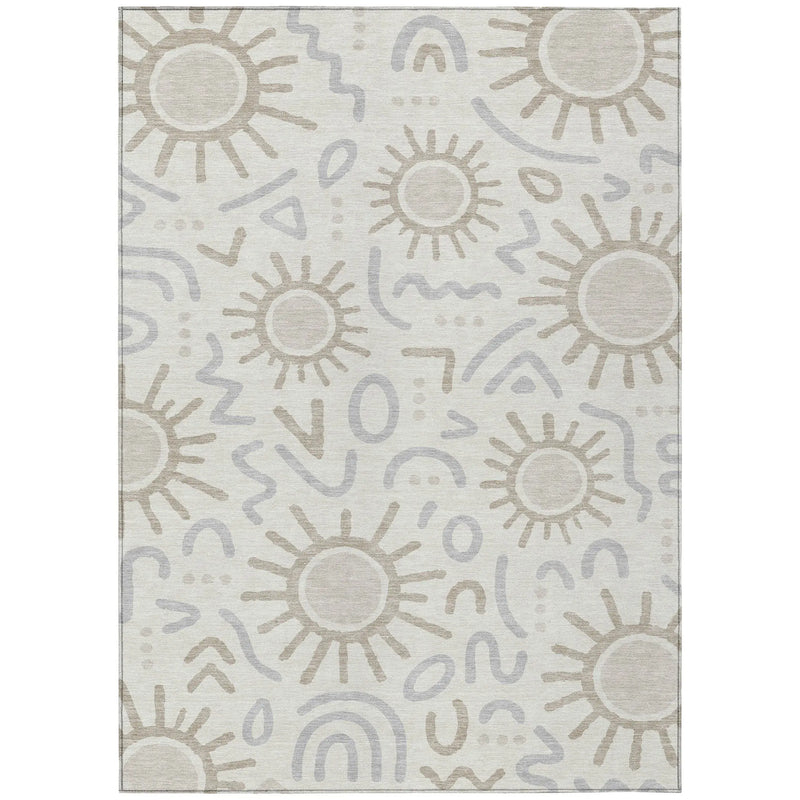 5' X 8' Ivory And Linen Geometric Washable Indoor Outdoor Area Rug Homeroots Outdoor