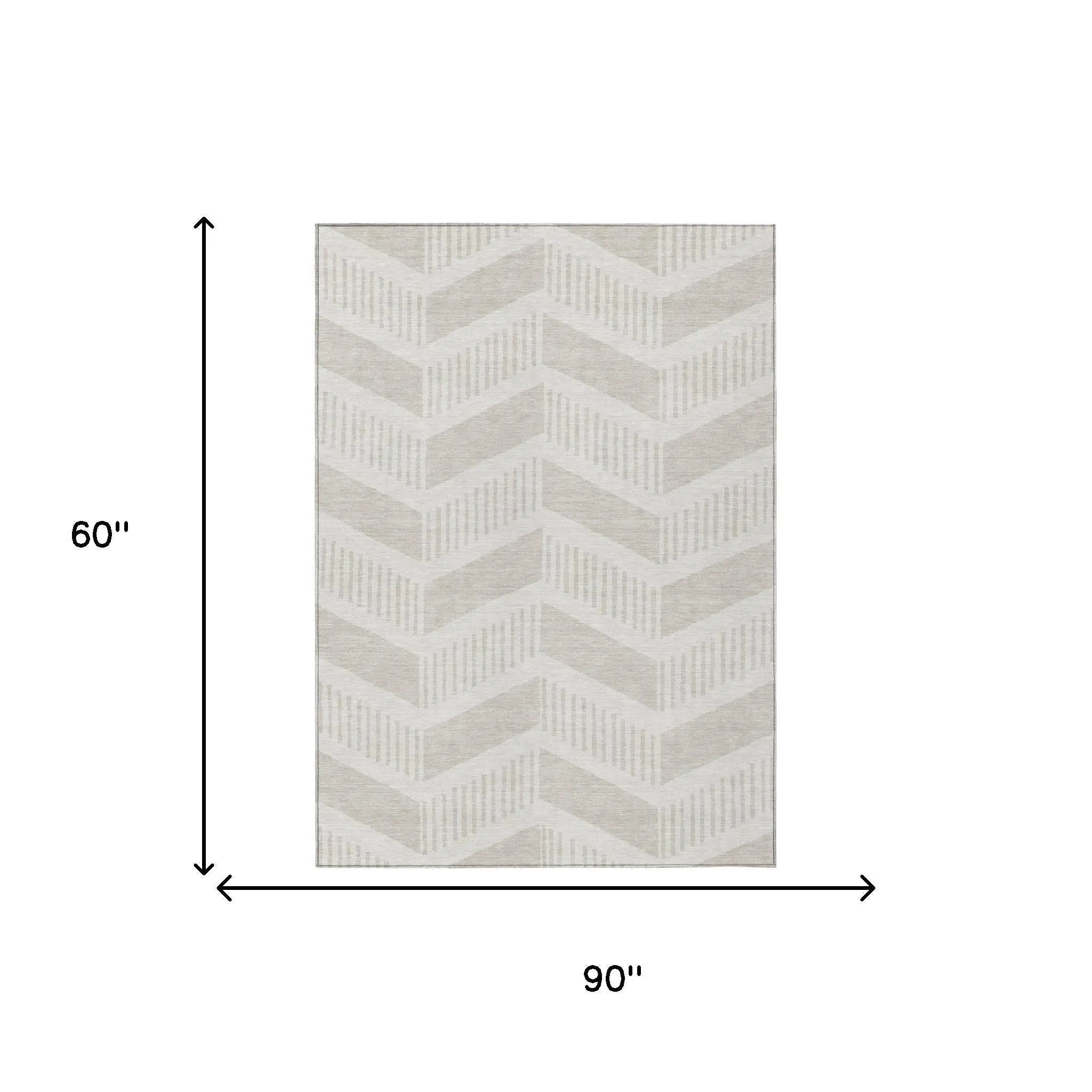 5' X 8' Ivory And Linen Geometric Washable Indoor Outdoor Area Rug Homeroots Outdoor