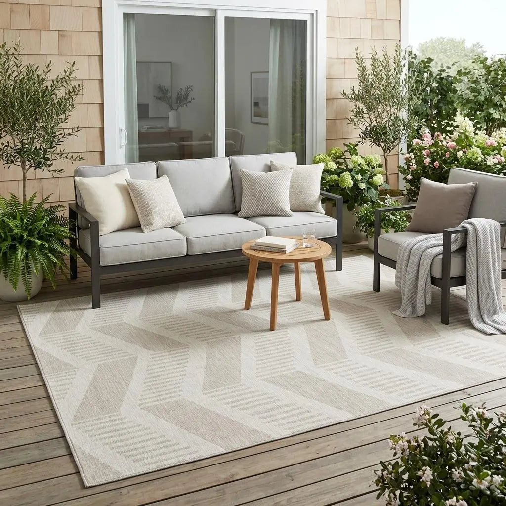 5' X 8' Ivory And Linen Geometric Washable Indoor Outdoor Area Rug Homeroots Outdoor