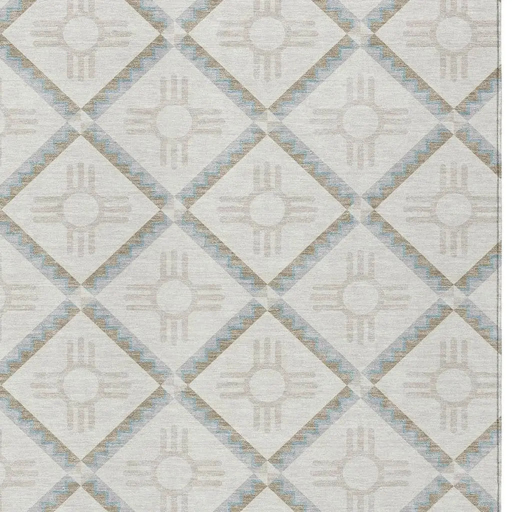5' X 8' Ivory And Linen Geometric Washable Indoor Outdoor Area Rug Homeroots Outdoor
