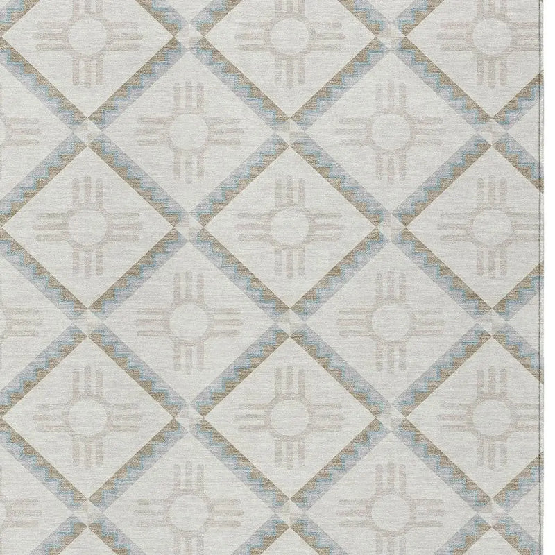 5' X 8' Ivory And Linen Geometric Washable Indoor Outdoor Area Rug Homeroots Outdoor