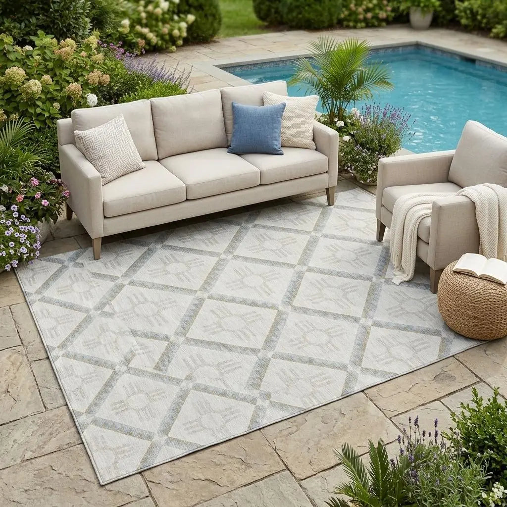 5' X 8' Ivory And Linen Geometric Washable Indoor Outdoor Area Rug Homeroots Outdoor