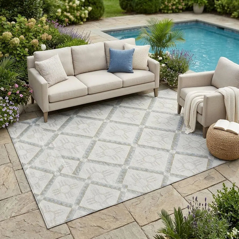 5' X 8' Ivory And Linen Geometric Washable Indoor Outdoor Area Rug Homeroots Outdoor
