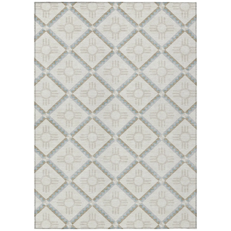 5' X 8' Ivory And Linen Geometric Washable Indoor Outdoor Area Rug Homeroots Outdoor