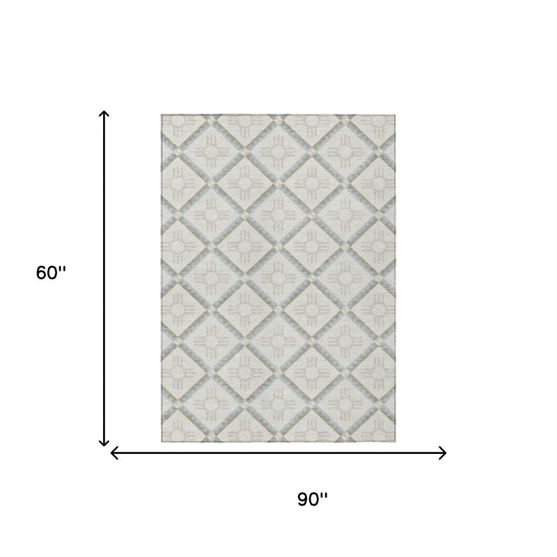 5' X 8' Ivory And Linen Geometric Washable Indoor Outdoor Area Rug Homeroots Outdoor