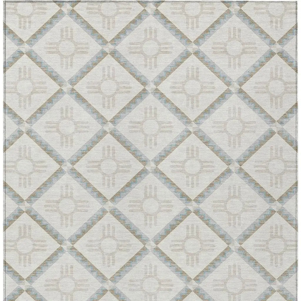 5' X 8' Ivory And Linen Geometric Washable Indoor Outdoor Area Rug Homeroots Outdoor