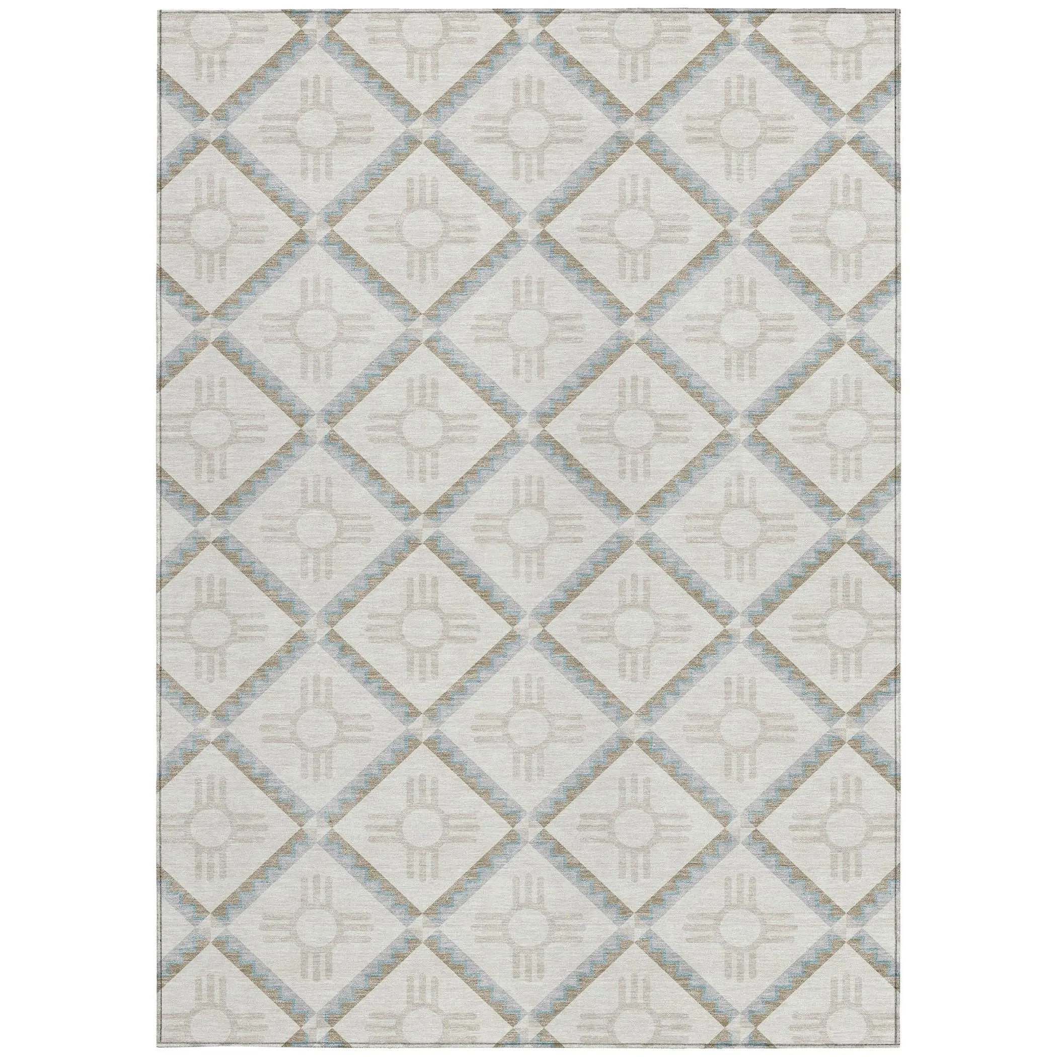 5' X 8' Ivory And Linen Geometric Washable Indoor Outdoor Area Rug Homeroots Outdoor