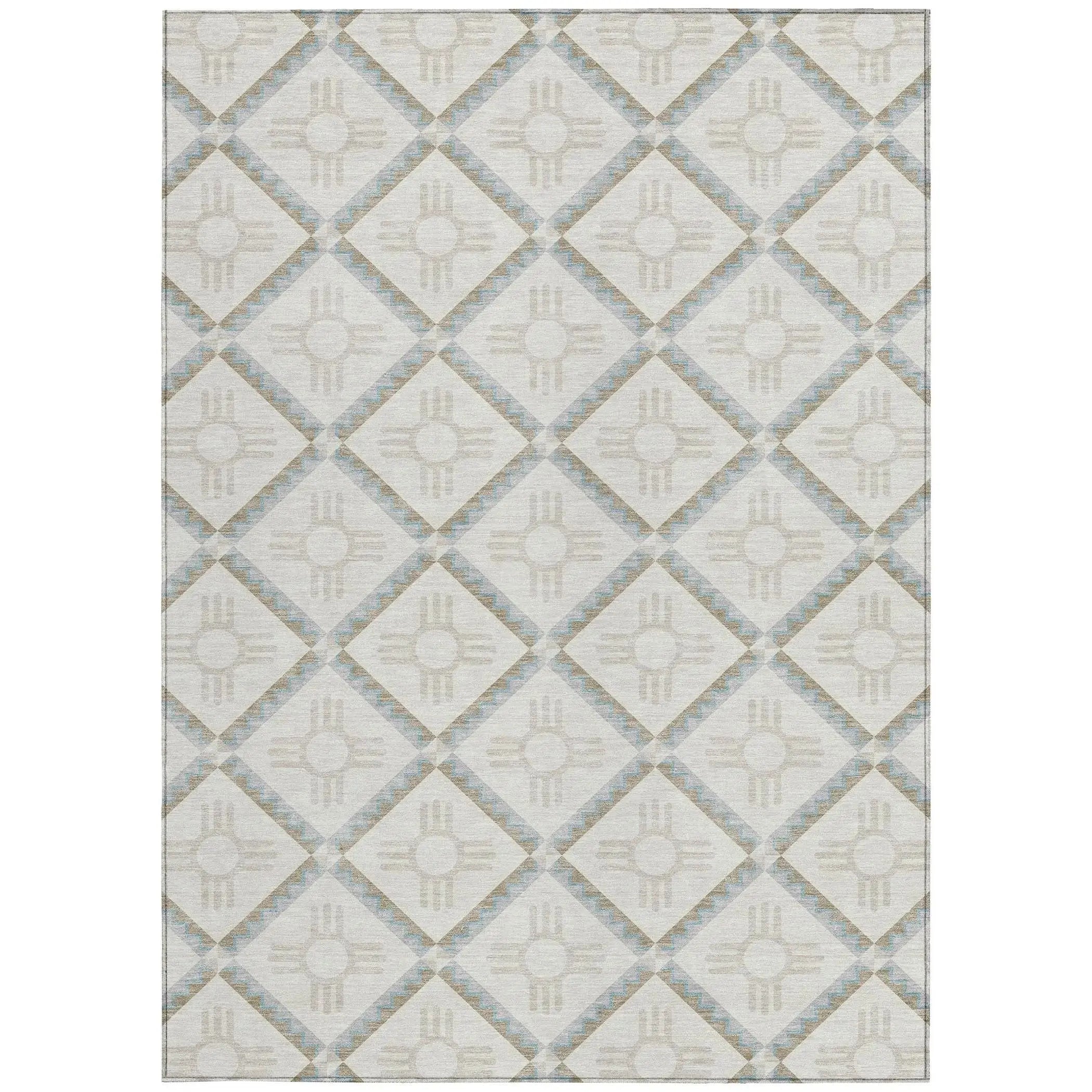5' X 8' Ivory And Linen Geometric Washable Indoor Outdoor Area Rug Homeroots Outdoor