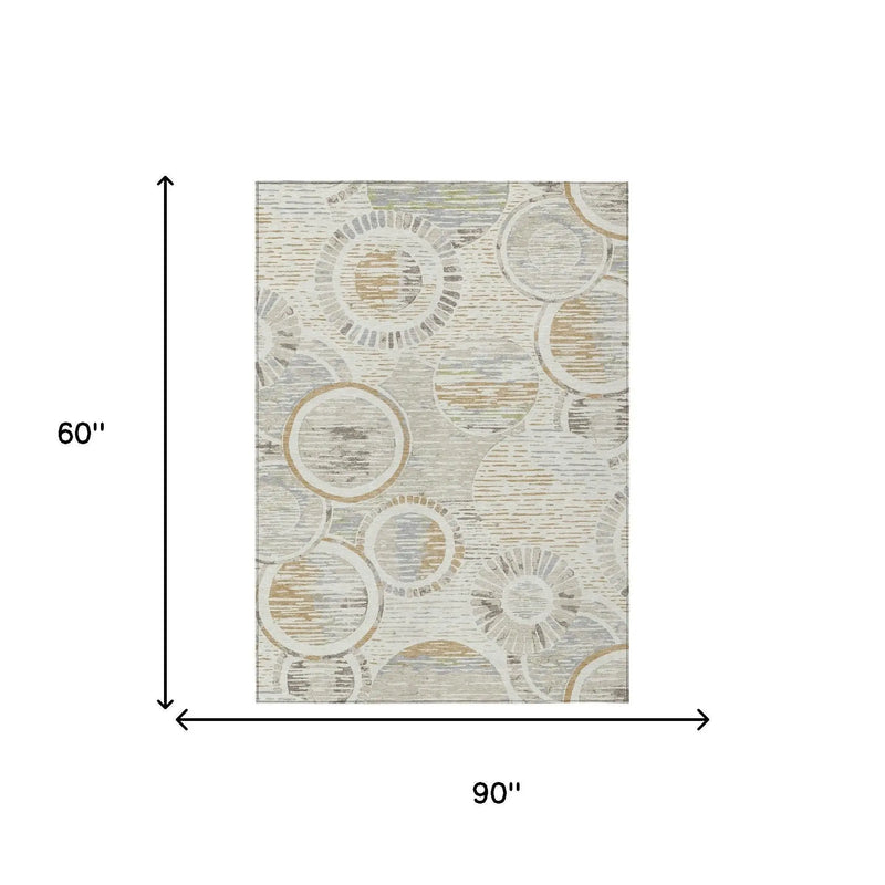 5' X 8' Ivory And Linen Geometric Washable Indoor Outdoor Area Rug Homeroots Outdoor