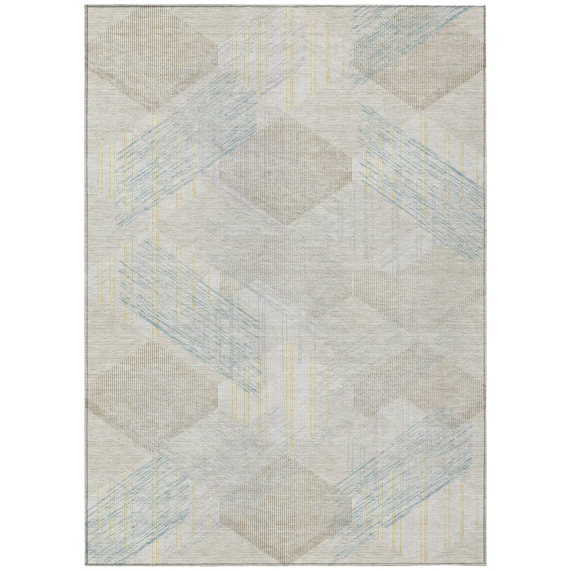 5' X 8' Ivory And Linen Geometric Washable Indoor Outdoor Area Rug Homeroots Outdoor