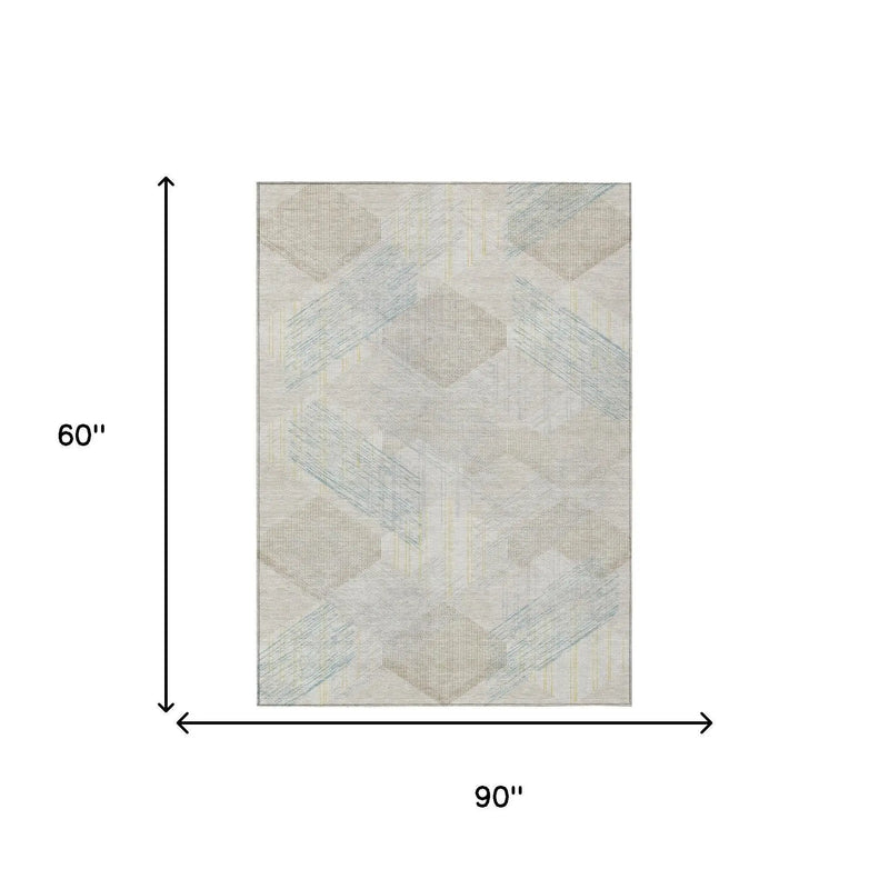 5' X 8' Ivory And Linen Geometric Washable Indoor Outdoor Area Rug Homeroots Outdoor