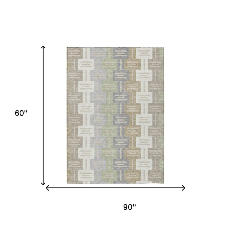 5' X 8' Ivory And Linen Geometric Washable Indoor Outdoor Area Rug Homeroots Outdoor