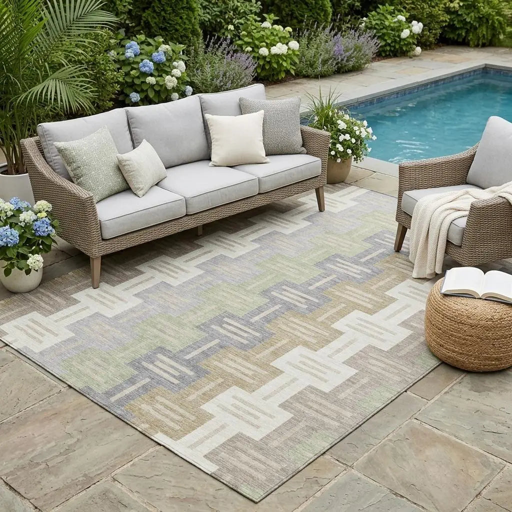5' X 8' Ivory And Linen Geometric Washable Indoor Outdoor Area Rug Homeroots Outdoor