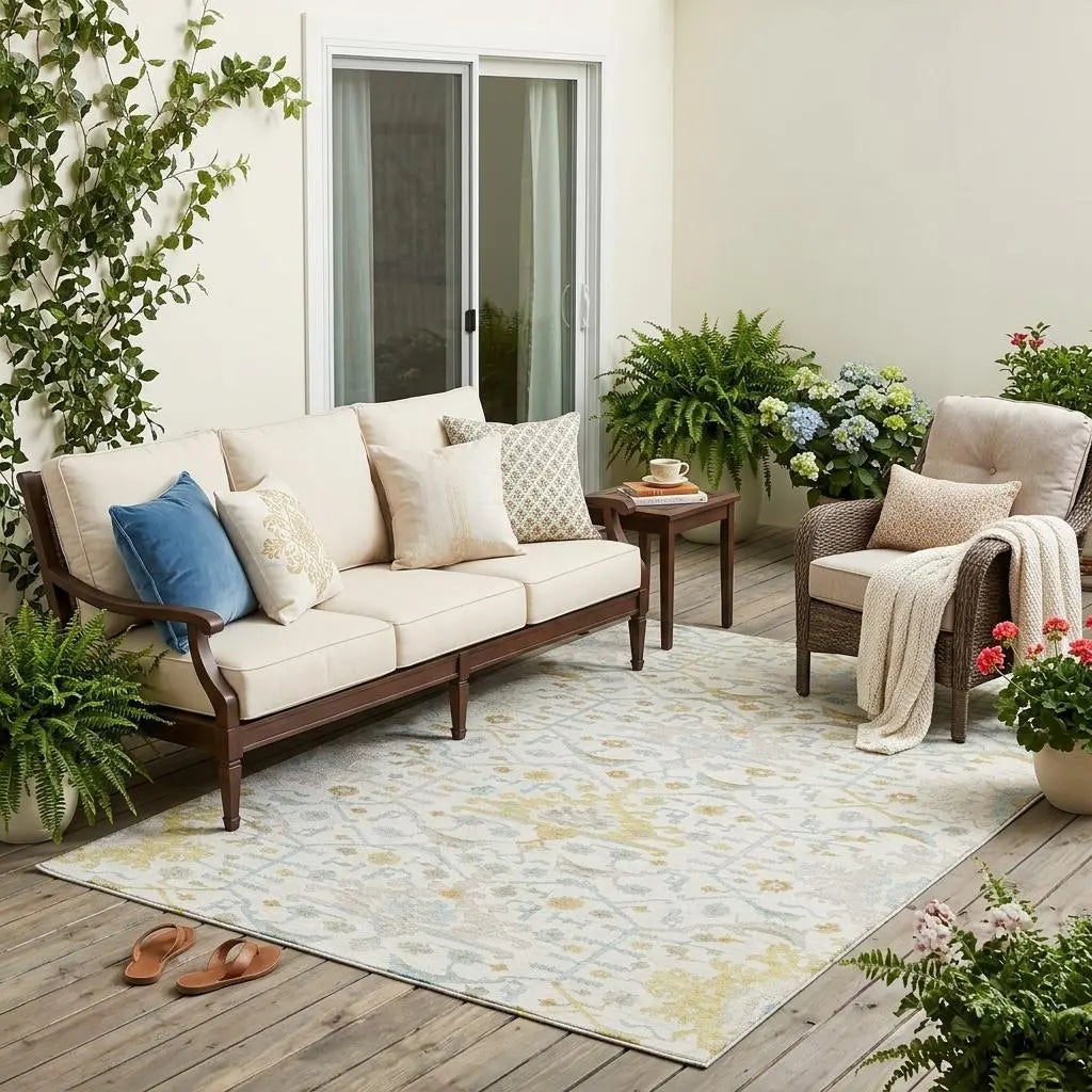 5' X 8' Ivory And Linen Oriental Washable Indoor Outdoor Area Rug Homeroots Outdoor