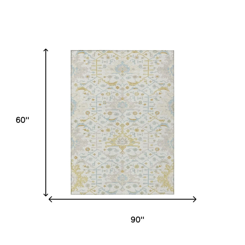 5' X 8' Ivory And Linen Oriental Washable Indoor Outdoor Area Rug Homeroots Outdoor