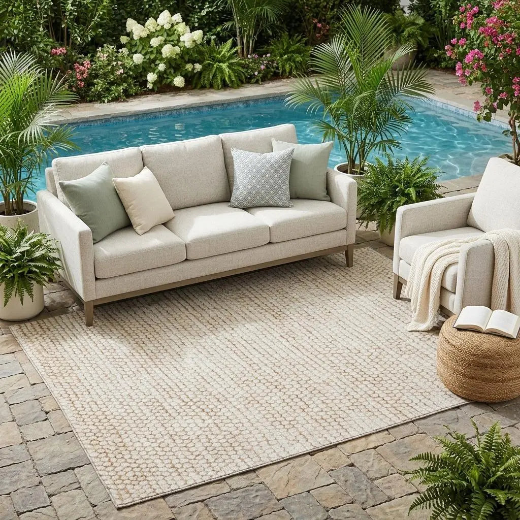 5' X 8' Ivory And Linen Striped Washable Indoor Outdoor Area Rug Homeroots Outdoor