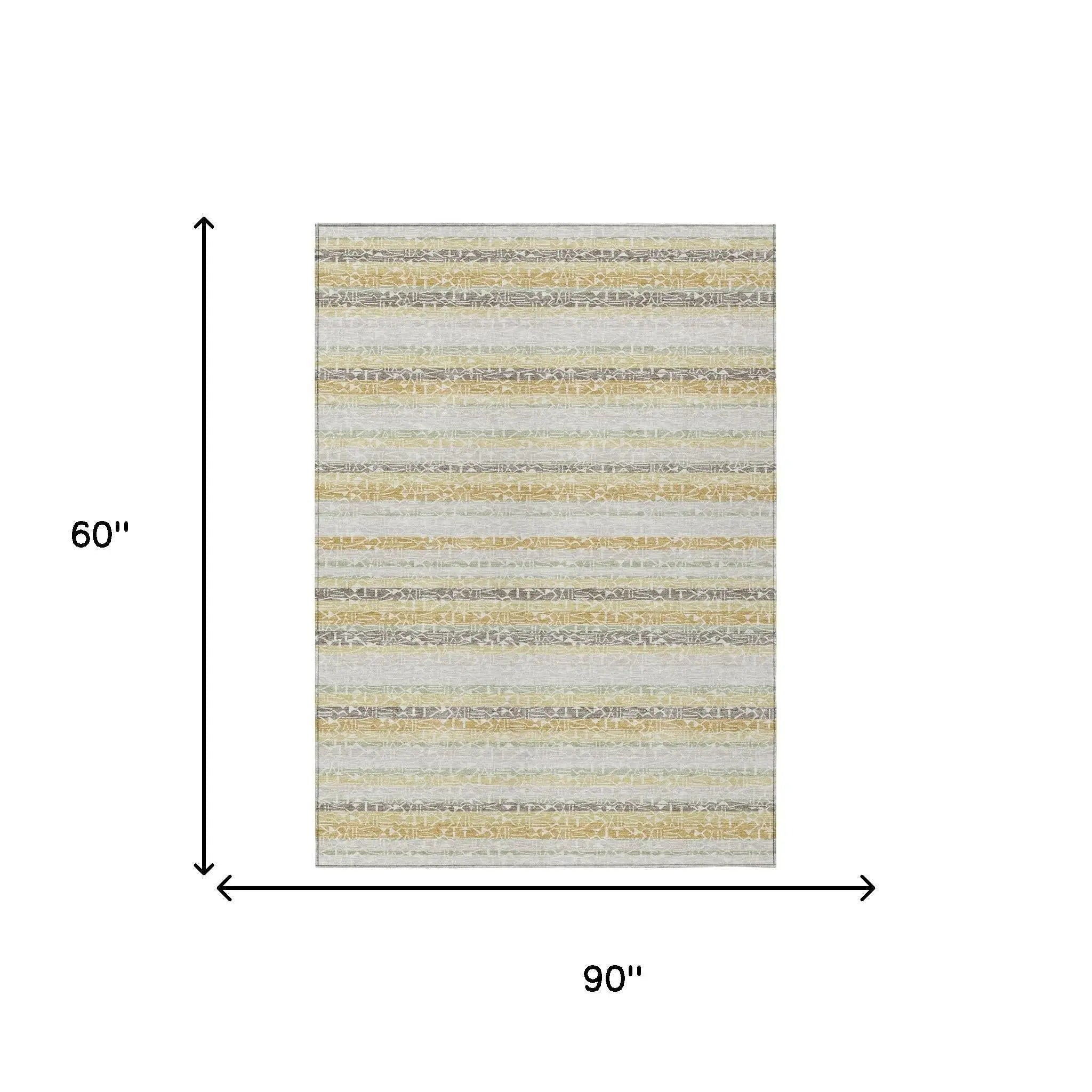 5' X 8' Ivory And Linen Striped Washable Indoor Outdoor Area Rug Homeroots Outdoor
