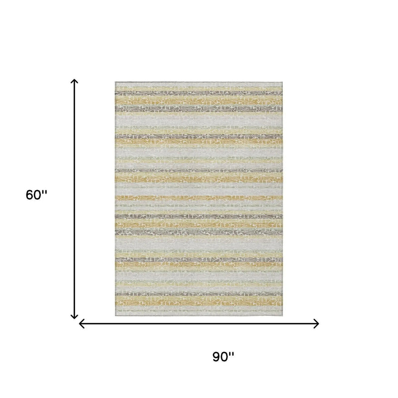 5' X 8' Ivory And Linen Striped Washable Indoor Outdoor Area Rug Homeroots Outdoor