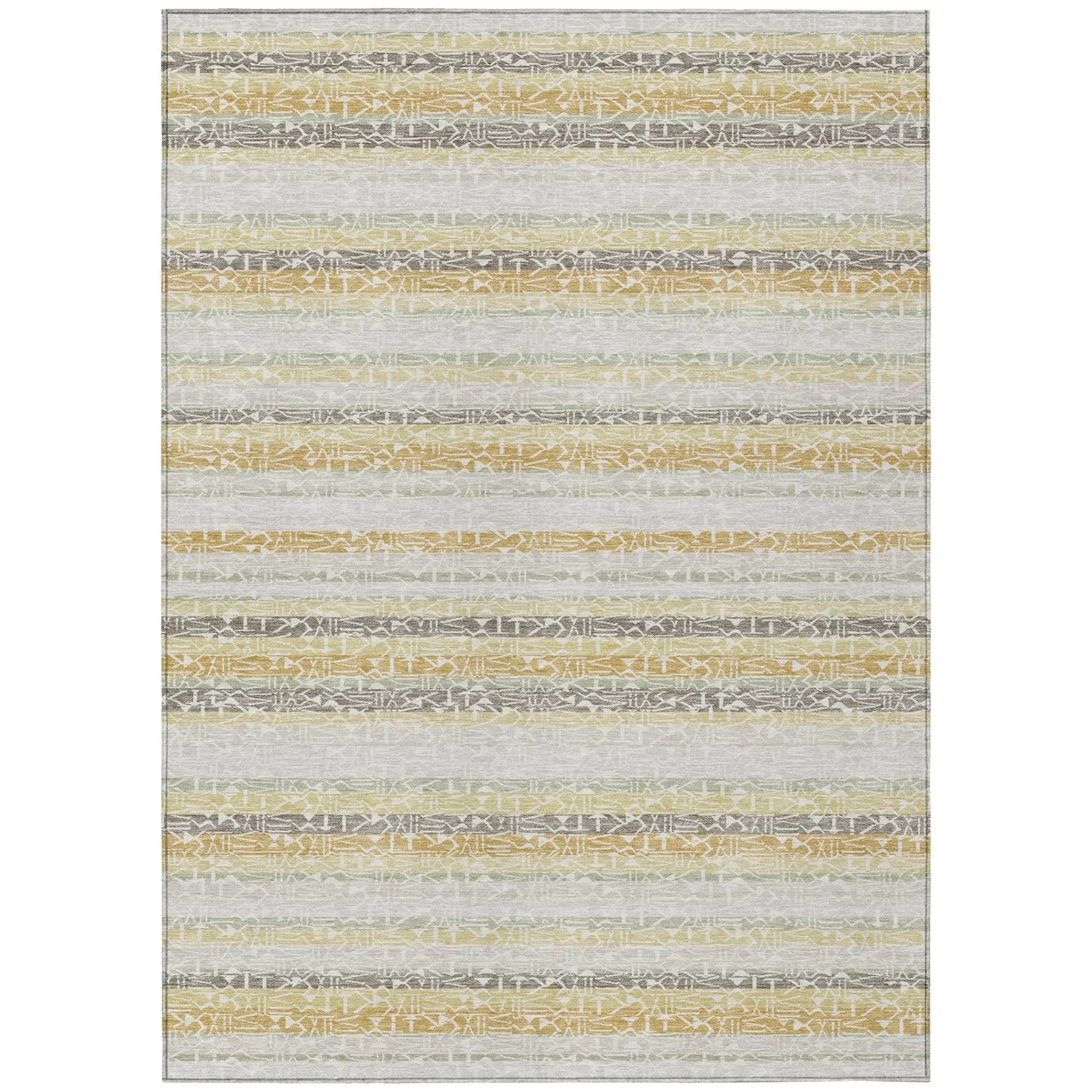5' X 8' Ivory And Linen Striped Washable Indoor Outdoor Area Rug Homeroots Outdoor