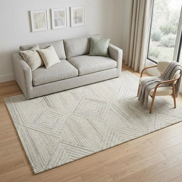 5' X 8' Ivory And Natural Wool Diamond Hand Tufted Area Rug Homeroots Home Decor