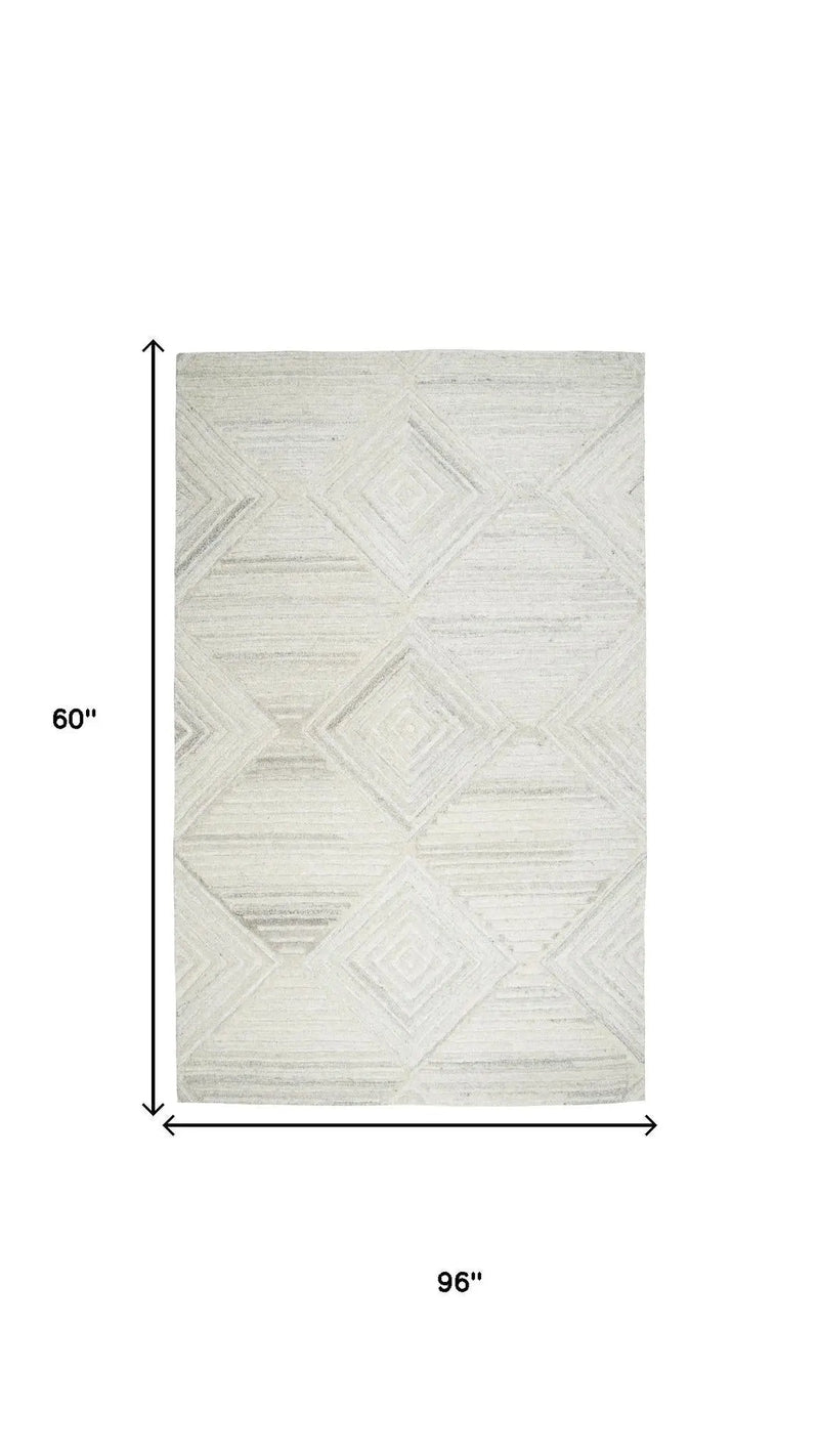 5' X 8' Ivory And Natural Wool Diamond Hand Tufted Area Rug Homeroots Home Decor