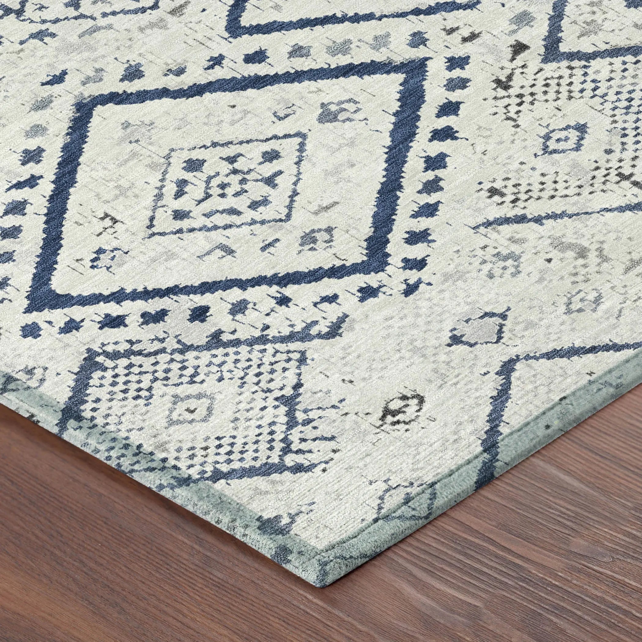 5' X 8' Ivory And Navy Blue Geometric Washable Indoor Outdoor Area Rug Homeroots Outdoor