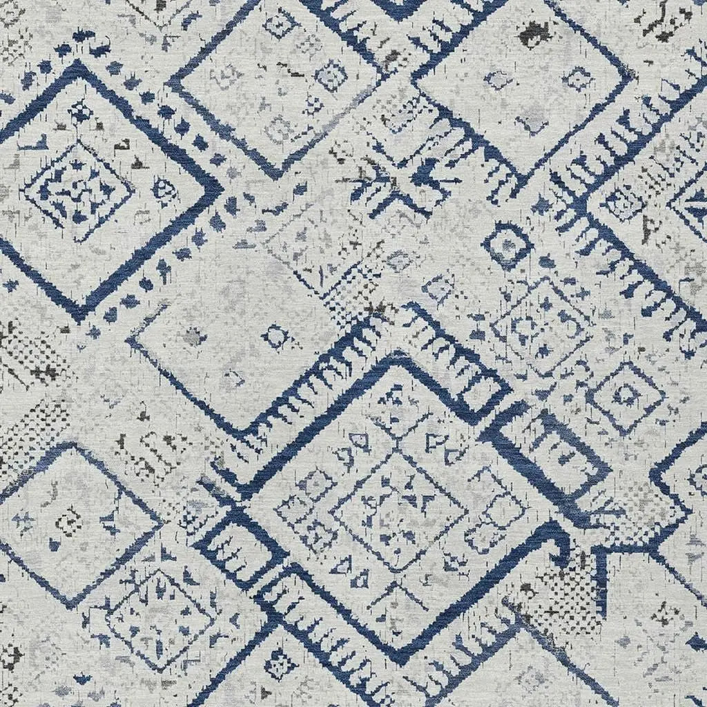 5' X 8' Ivory And Navy Blue Geometric Washable Indoor Outdoor Area Rug Homeroots Outdoor