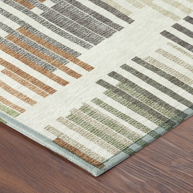 5' X 8' Ivory And Orange Striped Washable Indoor Outdoor Area Rug Homeroots Outdoor