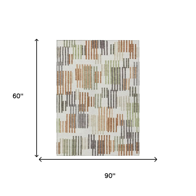 5' X 8' Ivory And Orange Striped Washable Indoor Outdoor Area Rug Homeroots Outdoor