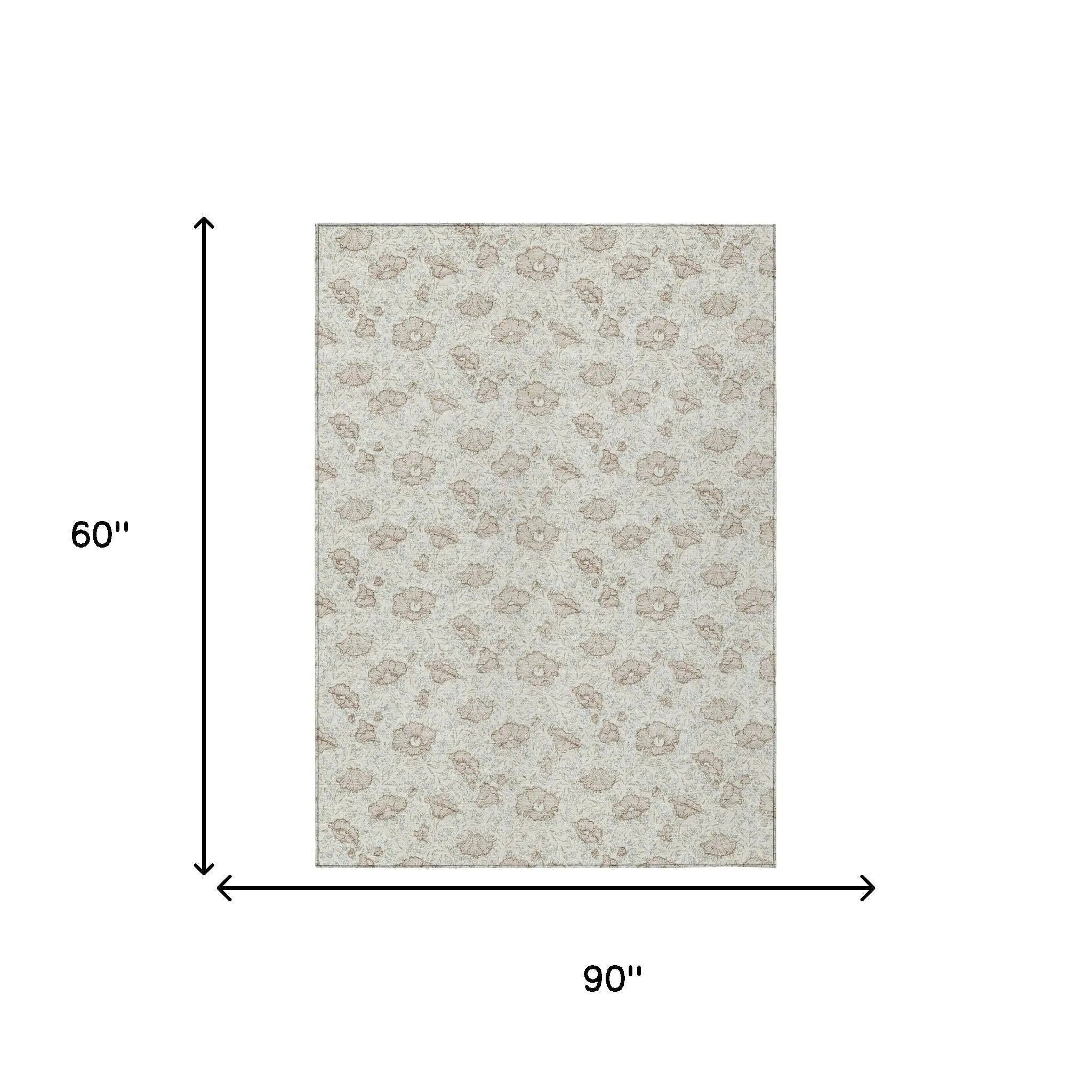 5' X 8' Ivory And Pearl Floral Washable Indoor Outdoor Area Rug Homeroots Outdoor