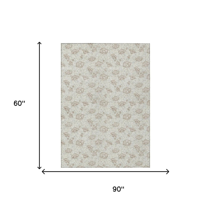 5' X 8' Ivory And Pearl Floral Washable Indoor Outdoor Area Rug Homeroots Outdoor