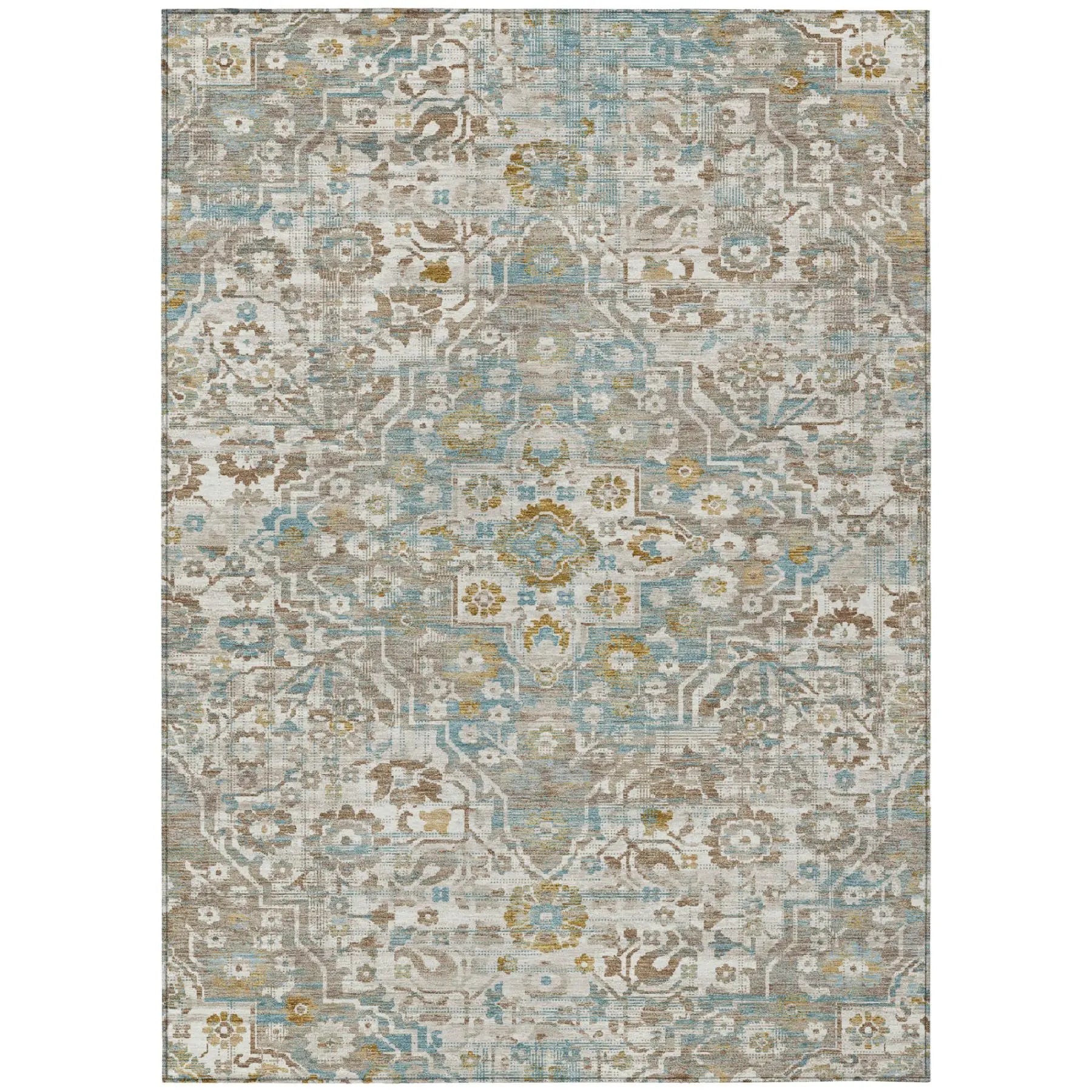 5' X 8' Ivory And Pewter Floral Medallion Washable Indoor Outdoor Area Rug Homeroots Outdoor