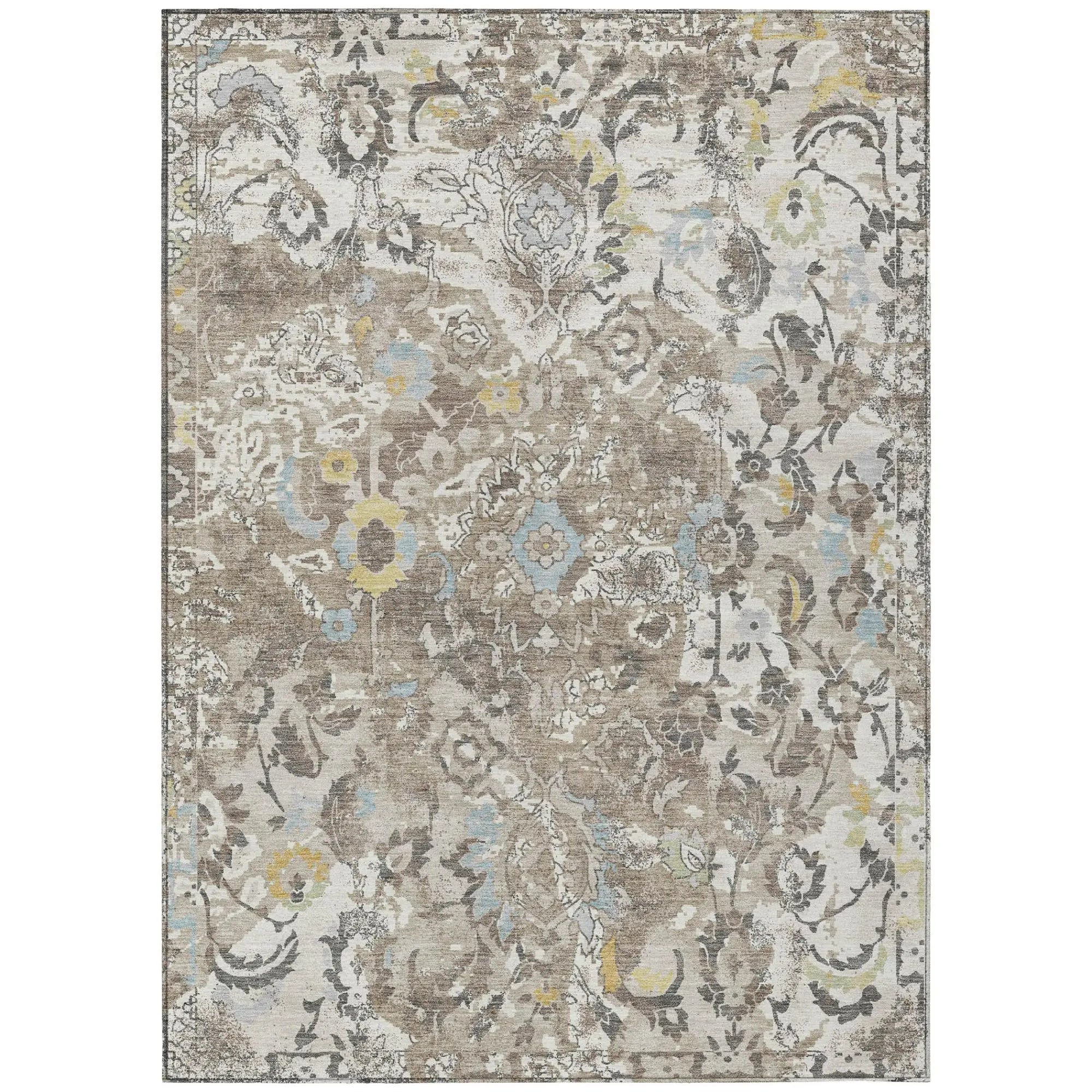 5' X 8' Ivory And Pewter Floral Washable Indoor Outdoor Area Rug Homeroots Outdoor