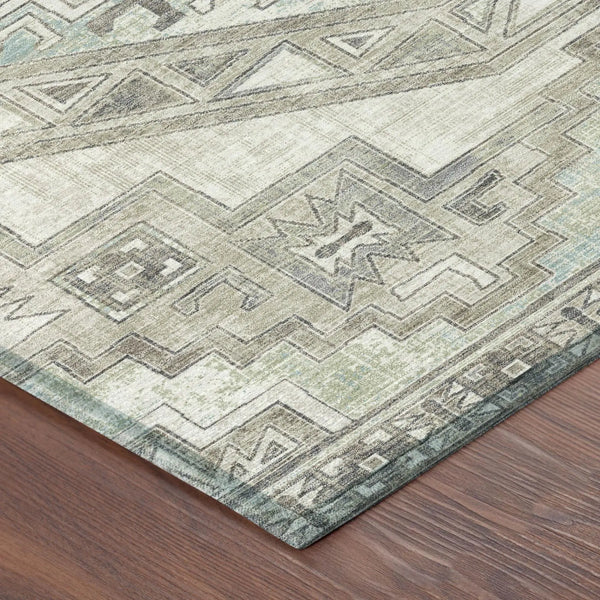 5' X 8' Ivory And Pewter Southwestern Washable Indoor Outdoor Area Rug Homeroots Outdoor