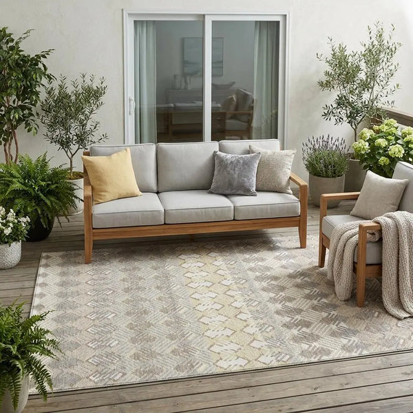 5' X 8' Ivory And Pewter Striped Washable Indoor Outdoor Area Rug Homeroots Outdoor