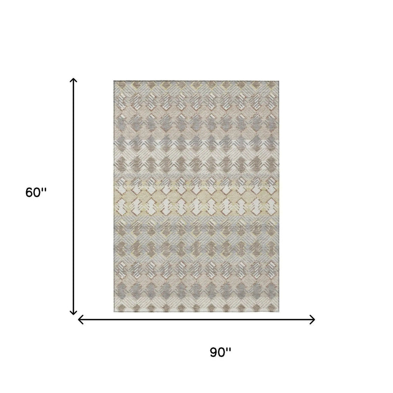 5' X 8' Ivory And Pewter Striped Washable Indoor Outdoor Area Rug Homeroots Outdoor