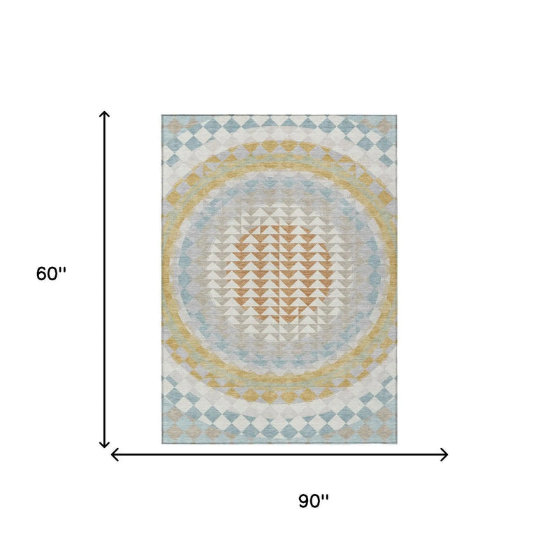 5' X 8' Ivory And Plum Geometric Washable Indoor Outdoor Area Rug Homeroots Outdoor
