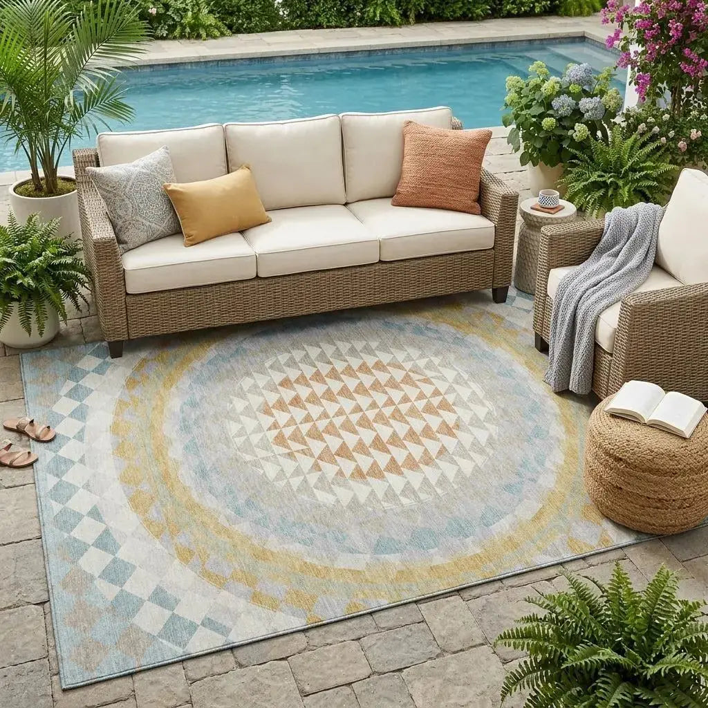 5' X 8' Ivory And Plum Geometric Washable Indoor Outdoor Area Rug Homeroots Outdoor