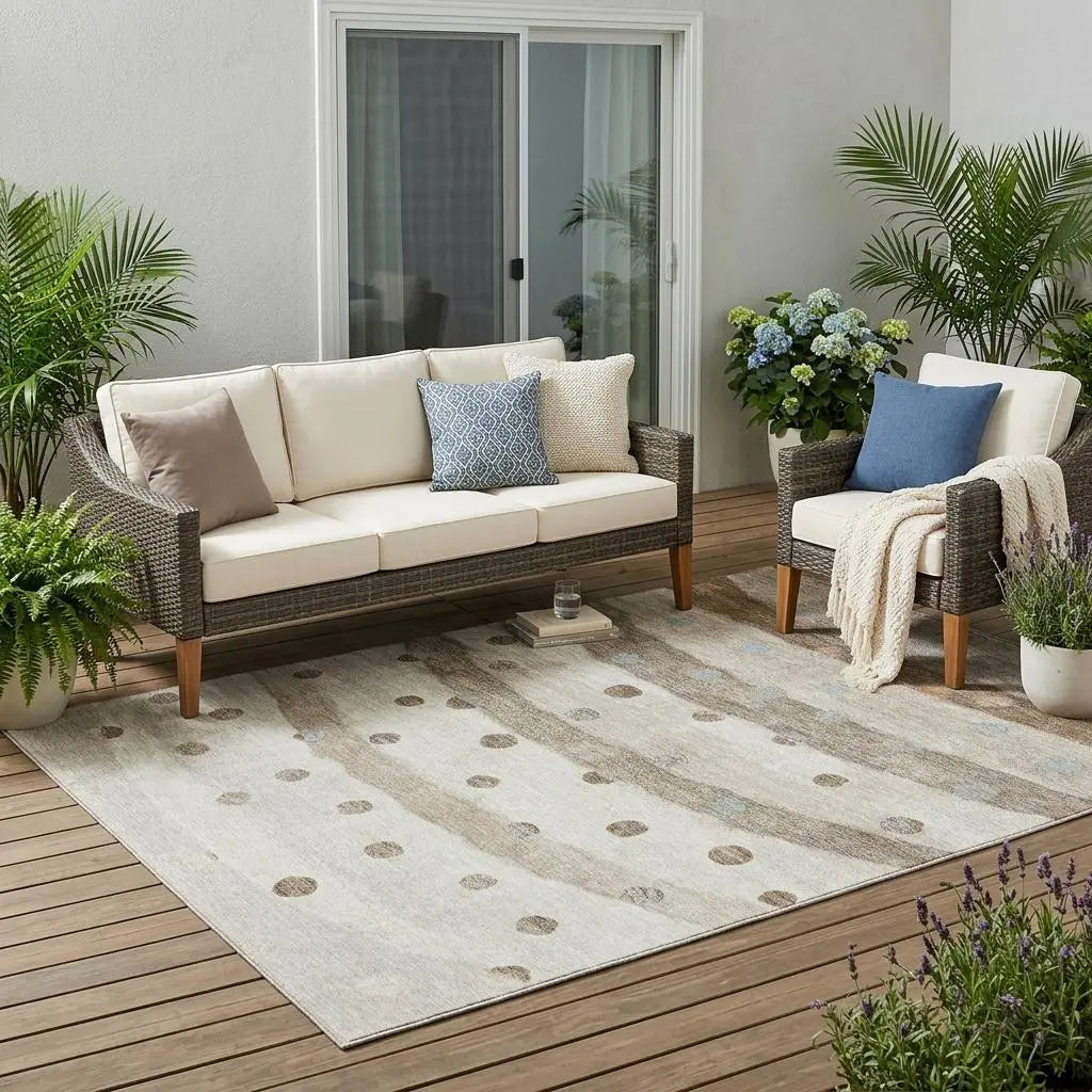 5' X 8' Ivory And Purple Striped Washable Indoor Outdoor Area Rug Homeroots Outdoor